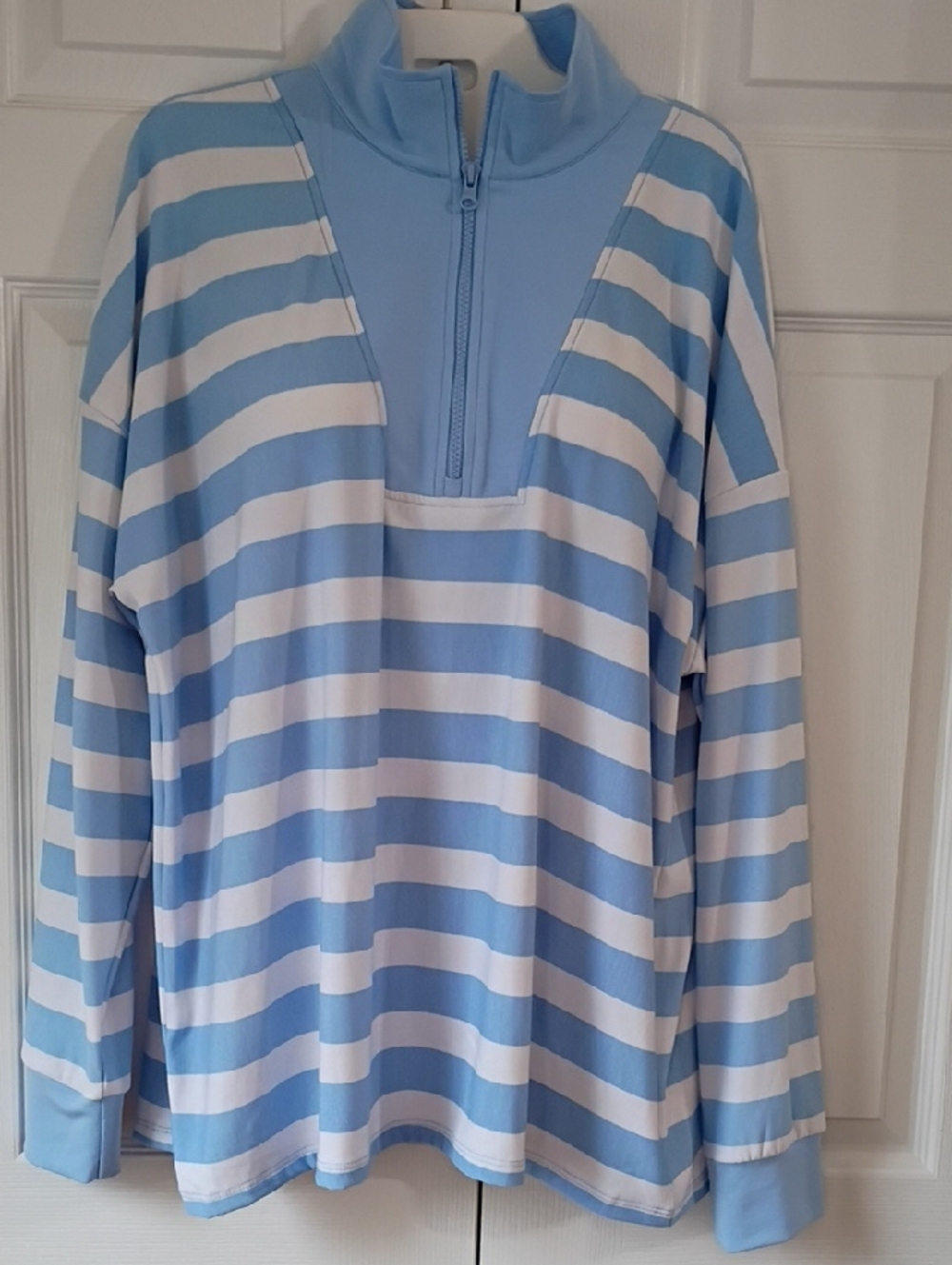 NWT Kim Rogers Blue and White Striped Half-Zip Pullover XL